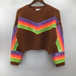 QUEEN OF SPARKLES Brown Sweater with Rainbow Sequins
